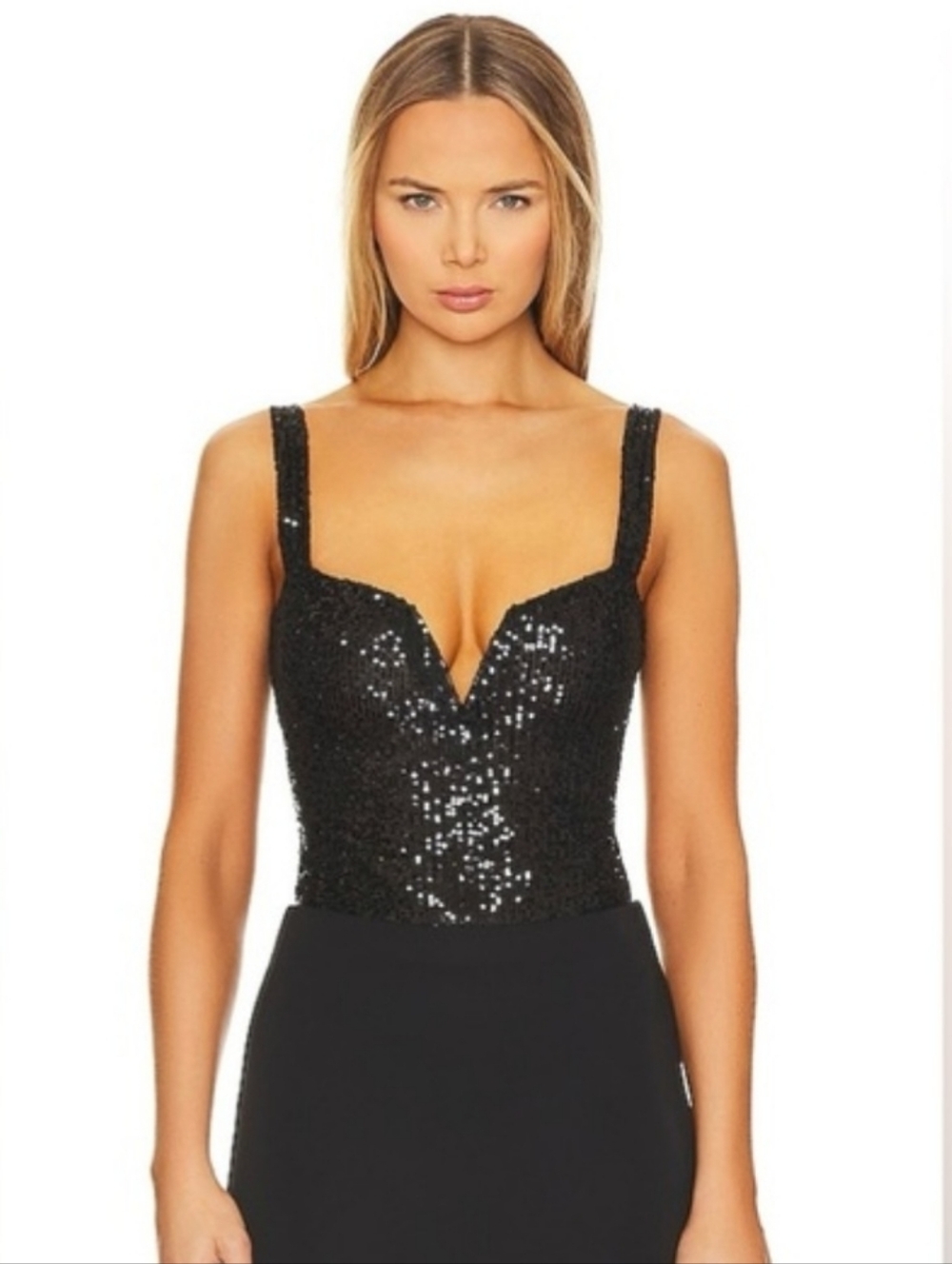 Free People Black Sequin Bodysuit